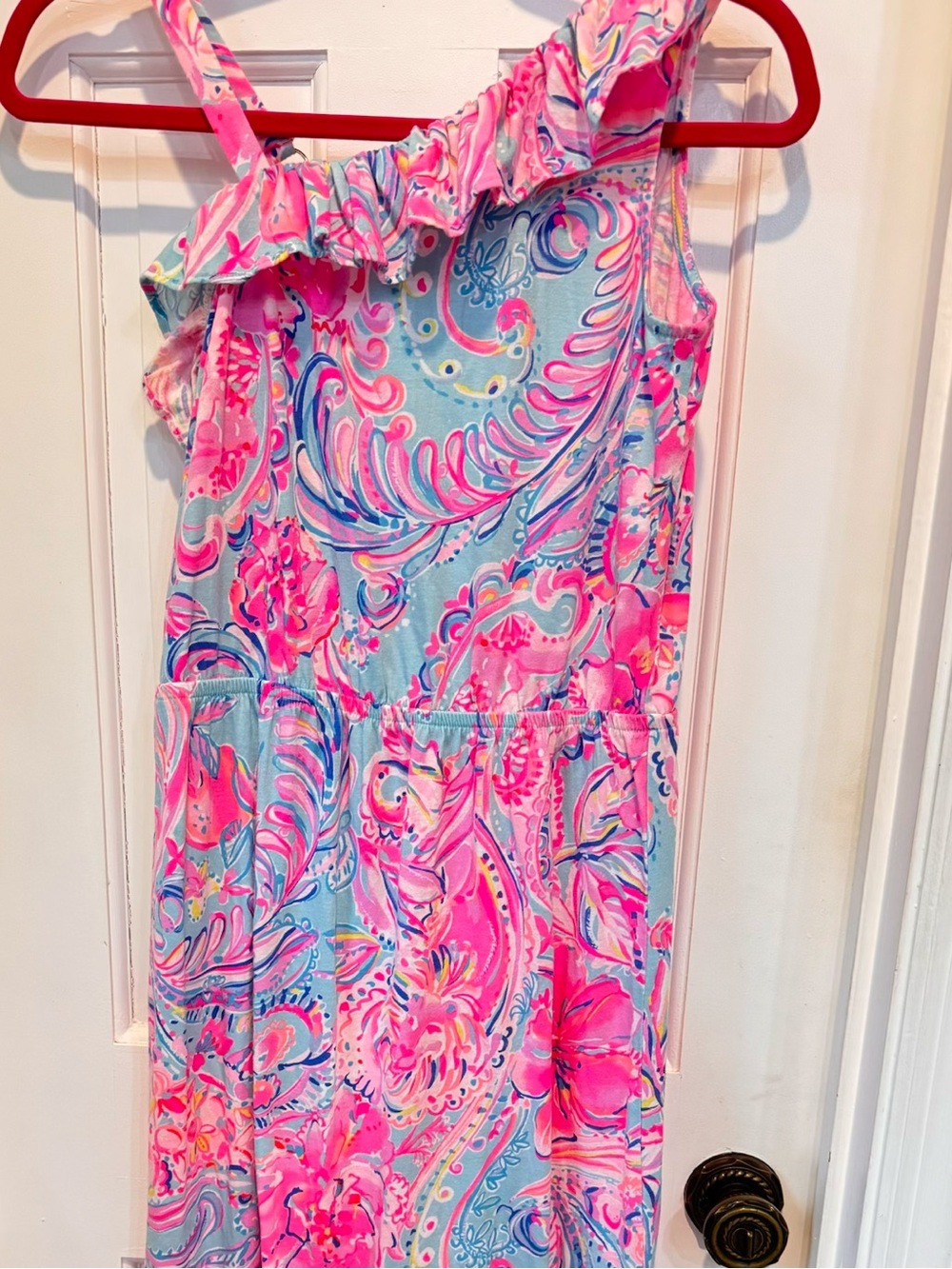One-Shoulder Paisley Print Sundress in Pink & Light Blue girls XL maxi